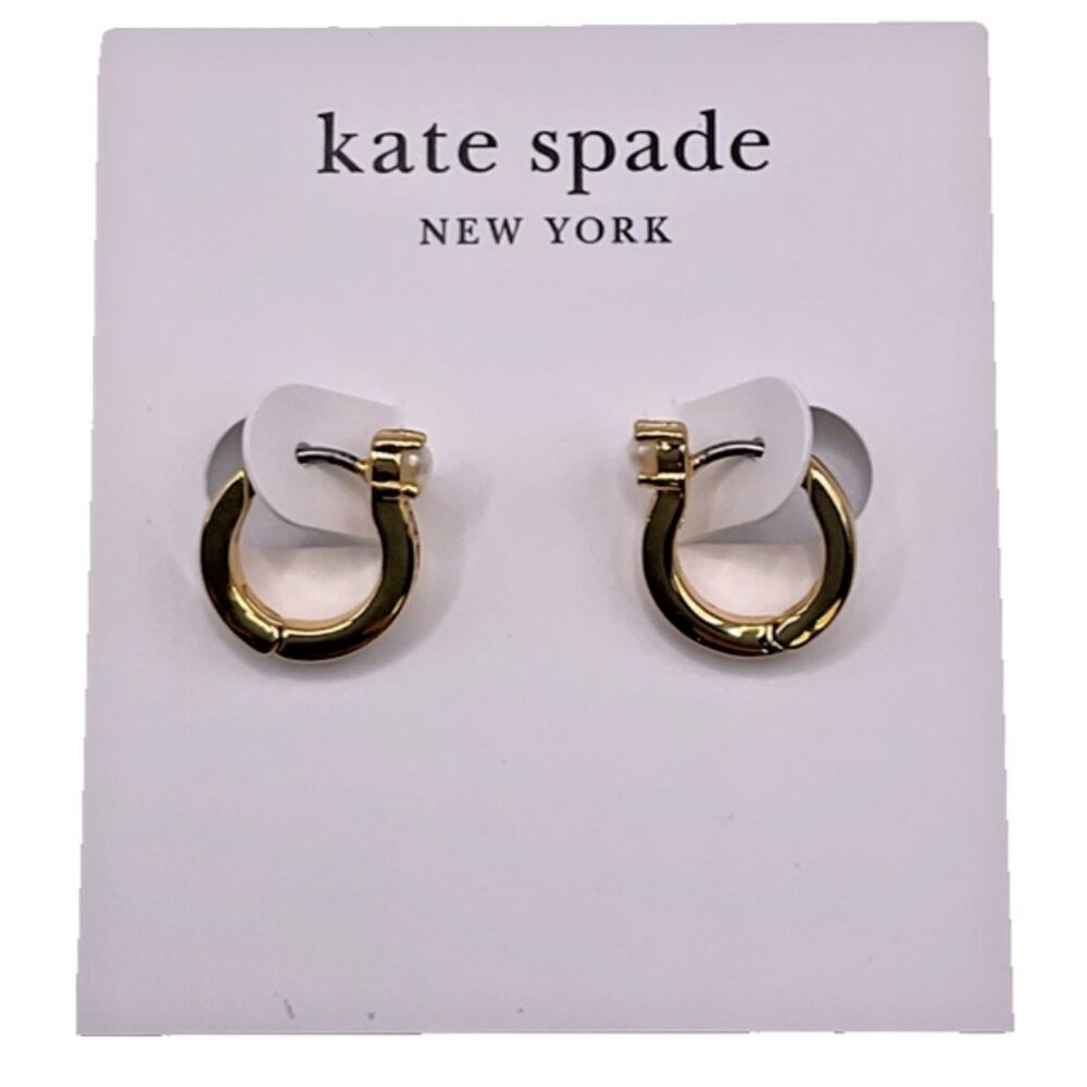 Kate Spade Precious Delights Huggies Earrings Sparkling CZ and Pearl Multi NEW